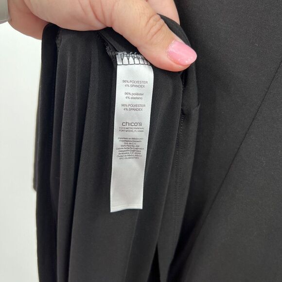 Chico Dress Women's Size 2 Black Stretchy Scoop Neck 3/4 Sleeve Mini Relaxed - Picture 11 of 13